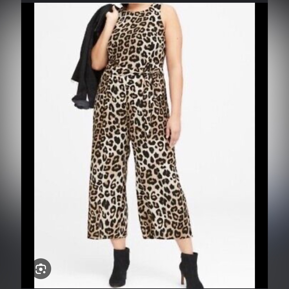 Banana Republic Black and Tan Jumpsuit with Bold Animal Print